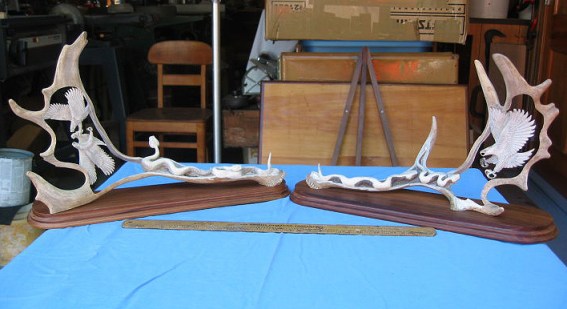 eagles and snakes - double set Eagles and Snakes on caribou antler, artist unknown