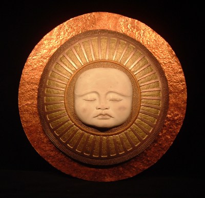 "Eternal Sun' (moose antler, mixed media) by Maureen Morris