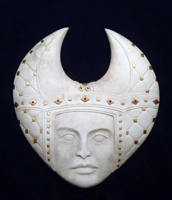 'Padded Headdress' (carved antler and gold leaf) by Maureen-Morris