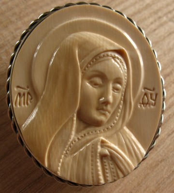 'Virgin Mary' by Dmitry Gorodetsky (carved mammoth tusk - 4.5cm x 6cm)
