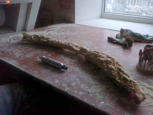 Dmitry Gorodetsky's mammoth tusk carving, in progress.